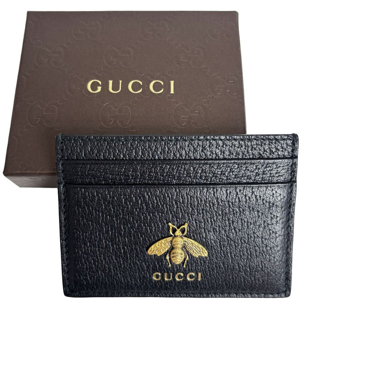 Gucci Card Case Animalier Bee Leather Black Bee