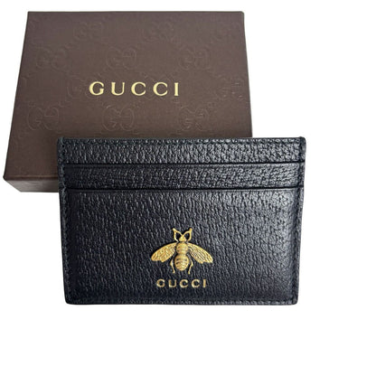 Gucci Card Case Animalier Bee Leather Black Bee