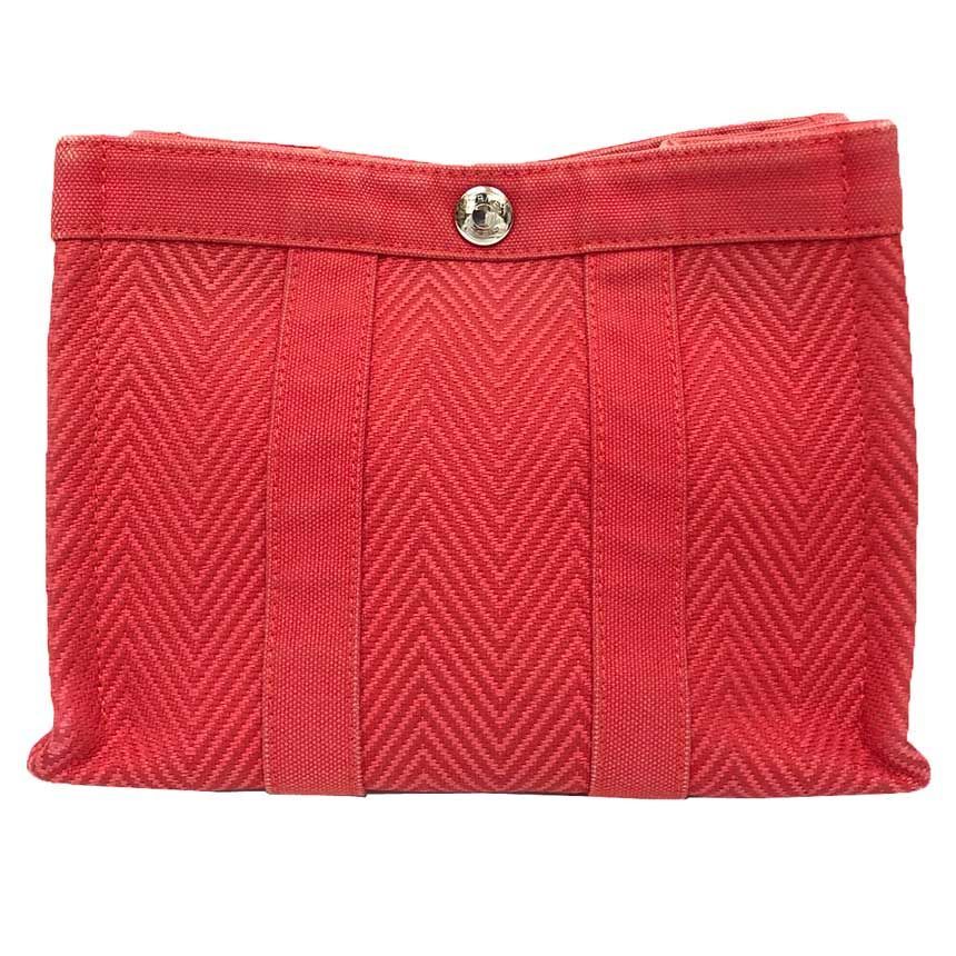 Hermes Mini Cabas Case Pouch Canvas Red