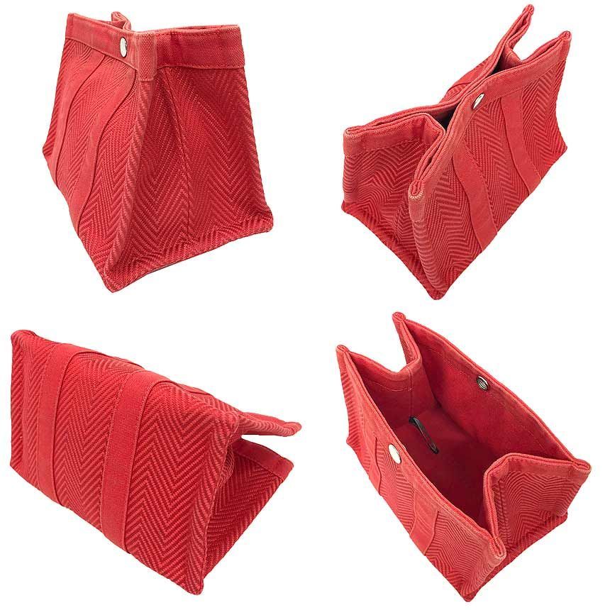 Hermes Mini Cabas Case Pouch Canvas Red — view 2