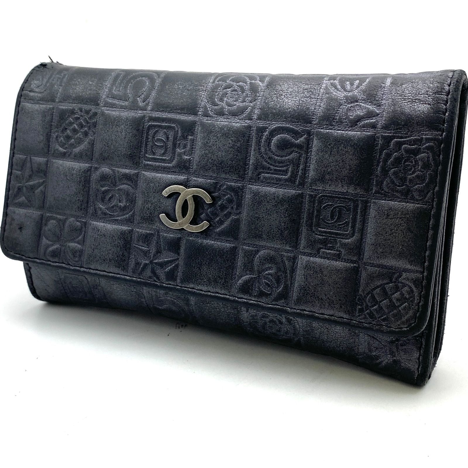 Chanel Fold Wallet Gray Icon CC Logo Billfold Card