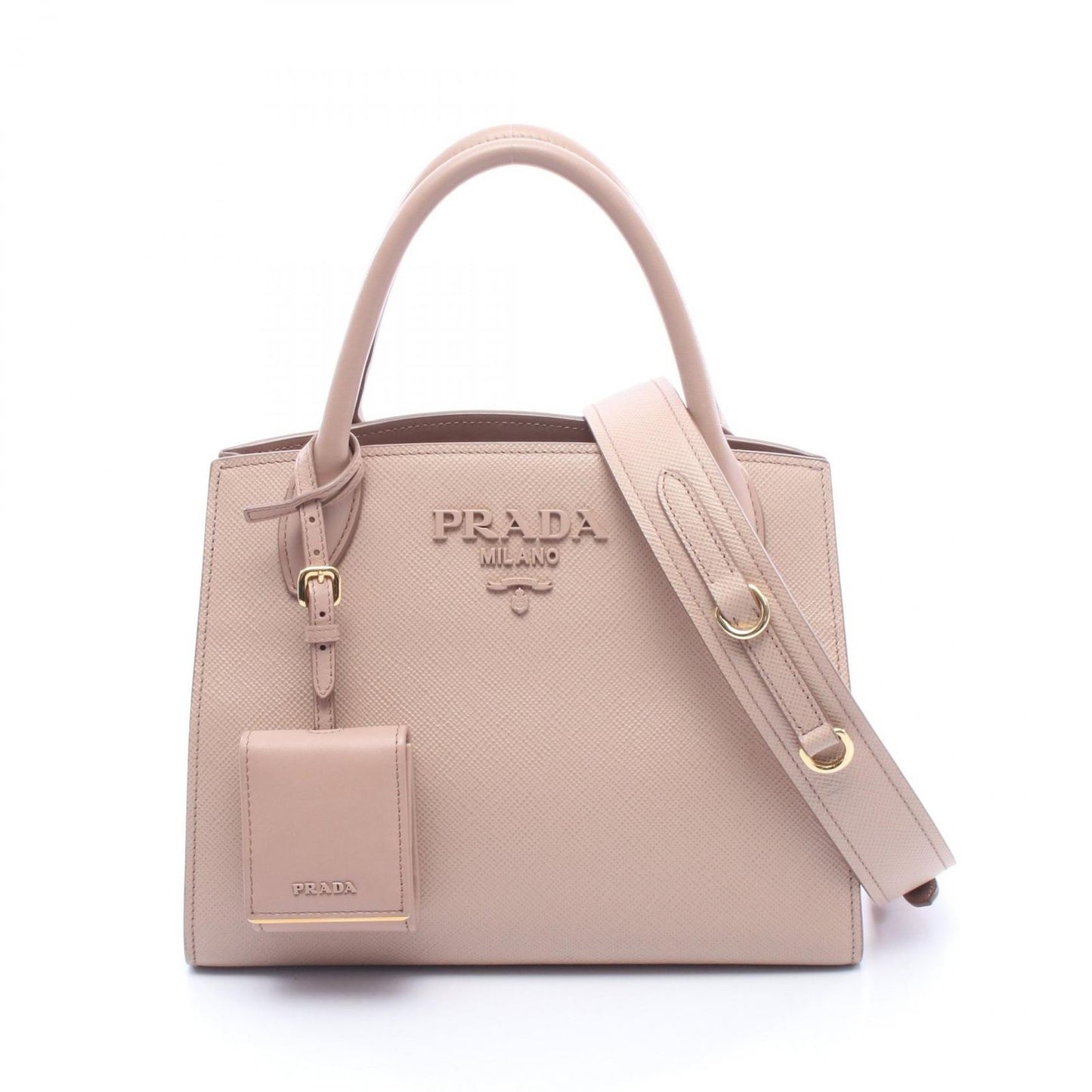 Prada Handbag Monochrome 2-Way CI Pink Beige Leather