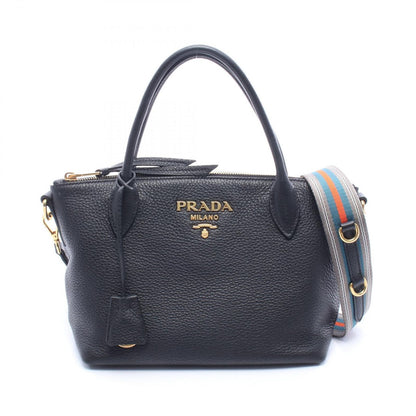 Prada Handbag Vitello Daino 2-Way Black Leather