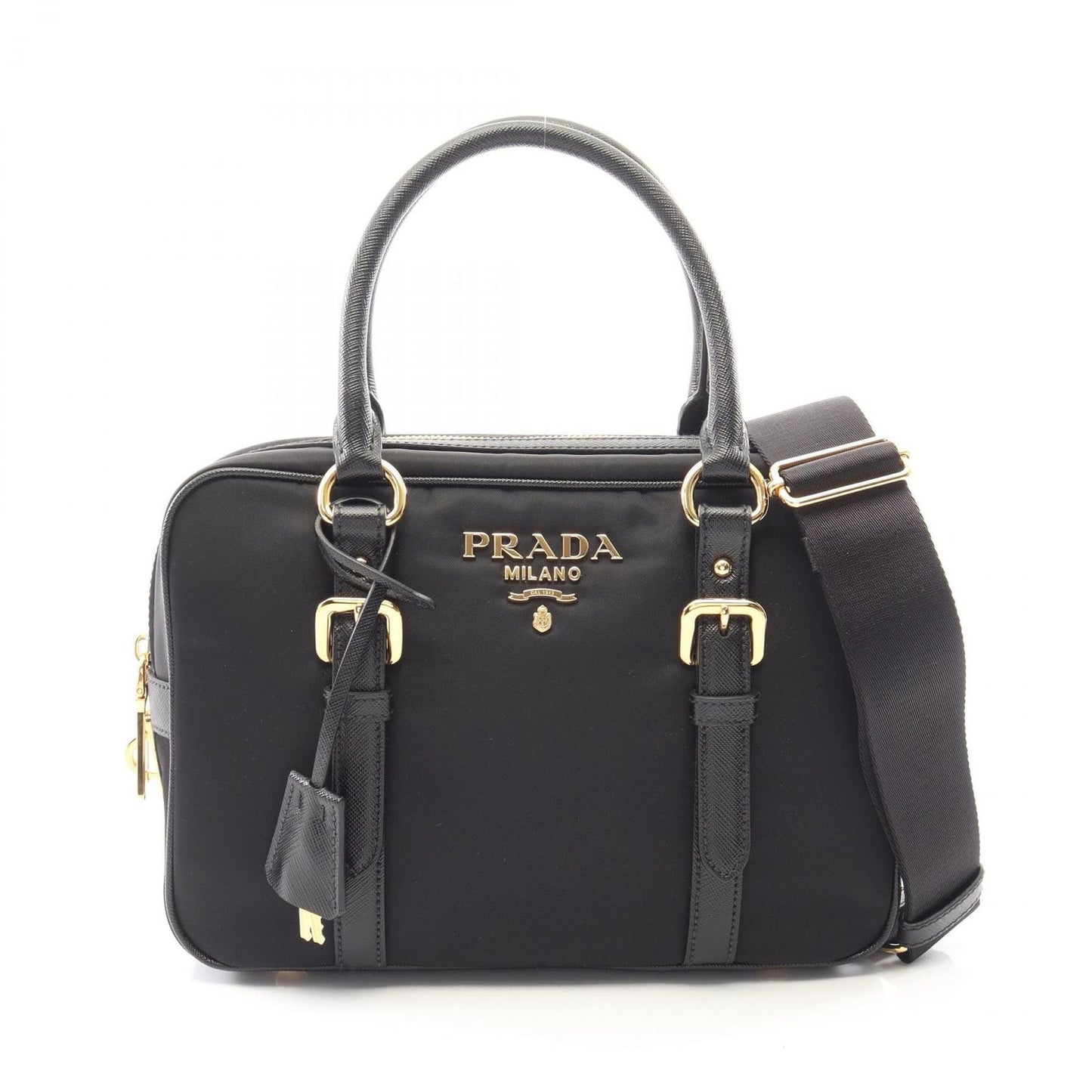 Prada Handbag Tessuto Saffiano 2-Way Black Nylon Leather