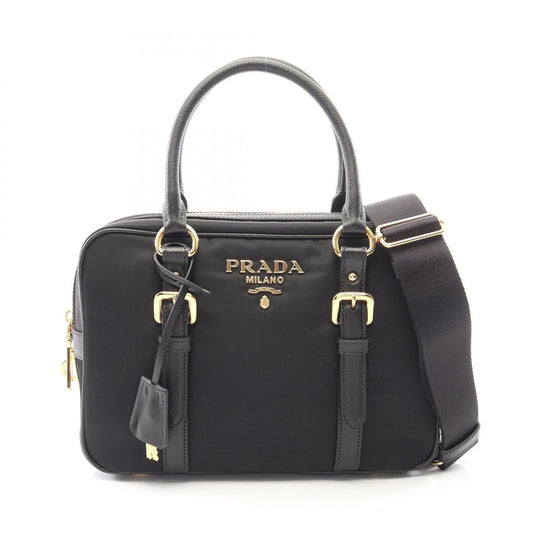 Prada Handbag Tessuto Saffiano 2-Way Black Nylon Leather