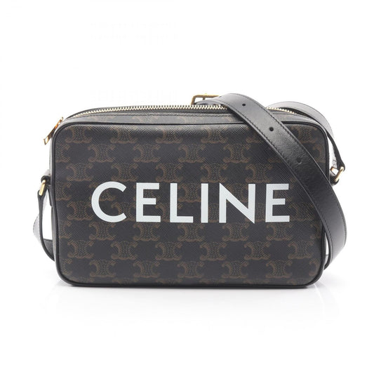 Celine Shoulder Bag Triomphe Black Canvas Leather