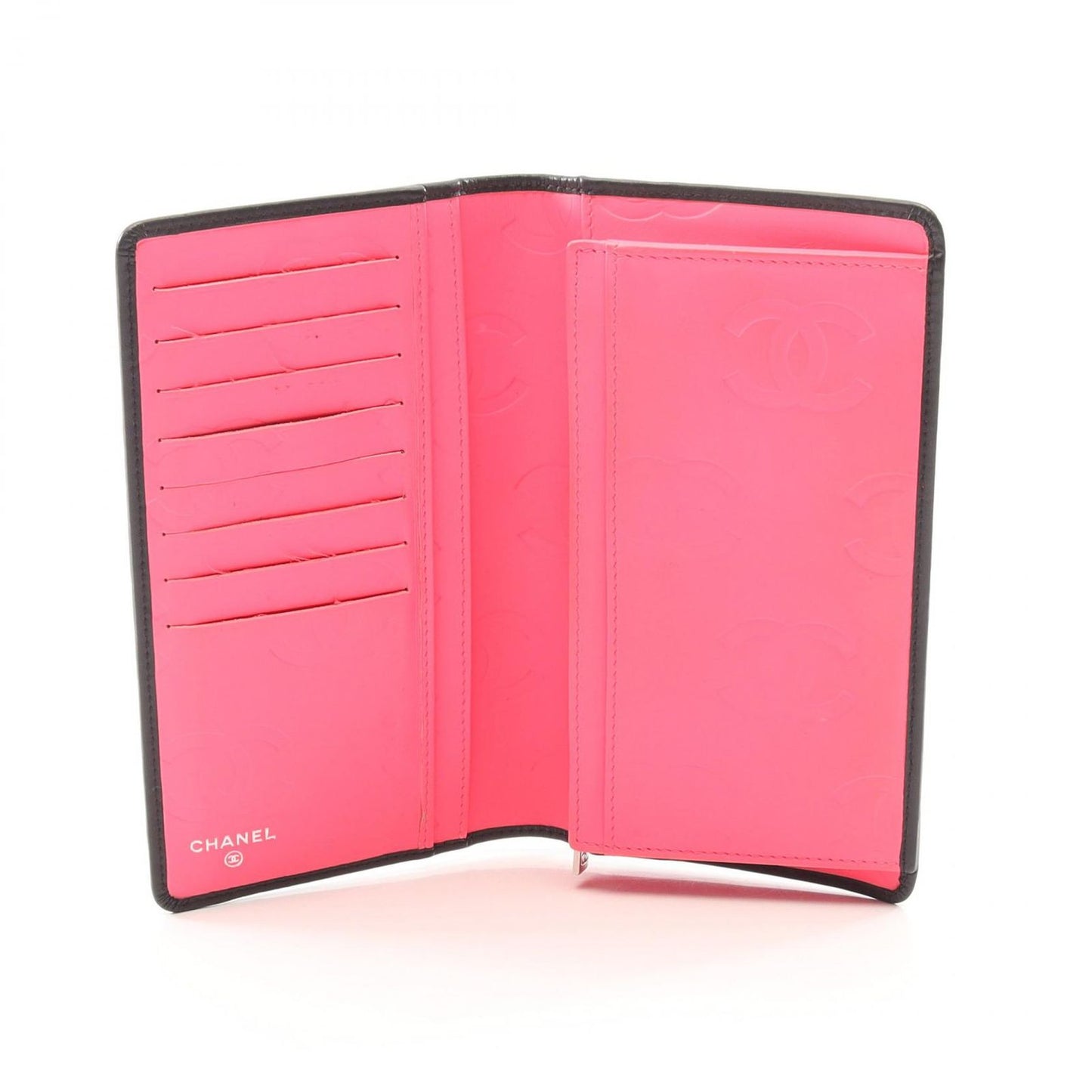 Chanel Bifold Wallet Cambon Line Black Enamel Leather Patent Ziplong — view 3