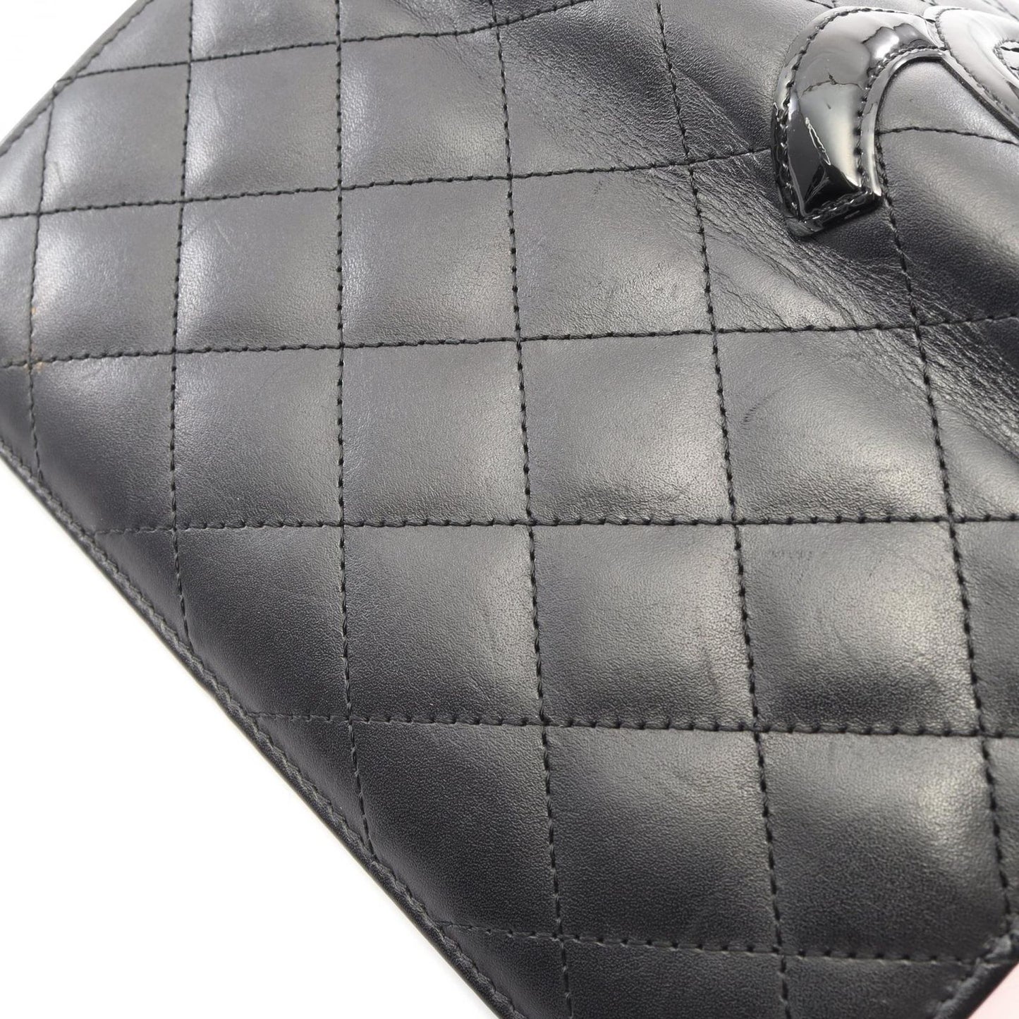 Chanel Bifold Wallet Cambon Line Black Enamel Leather Patent Ziplong — view 8