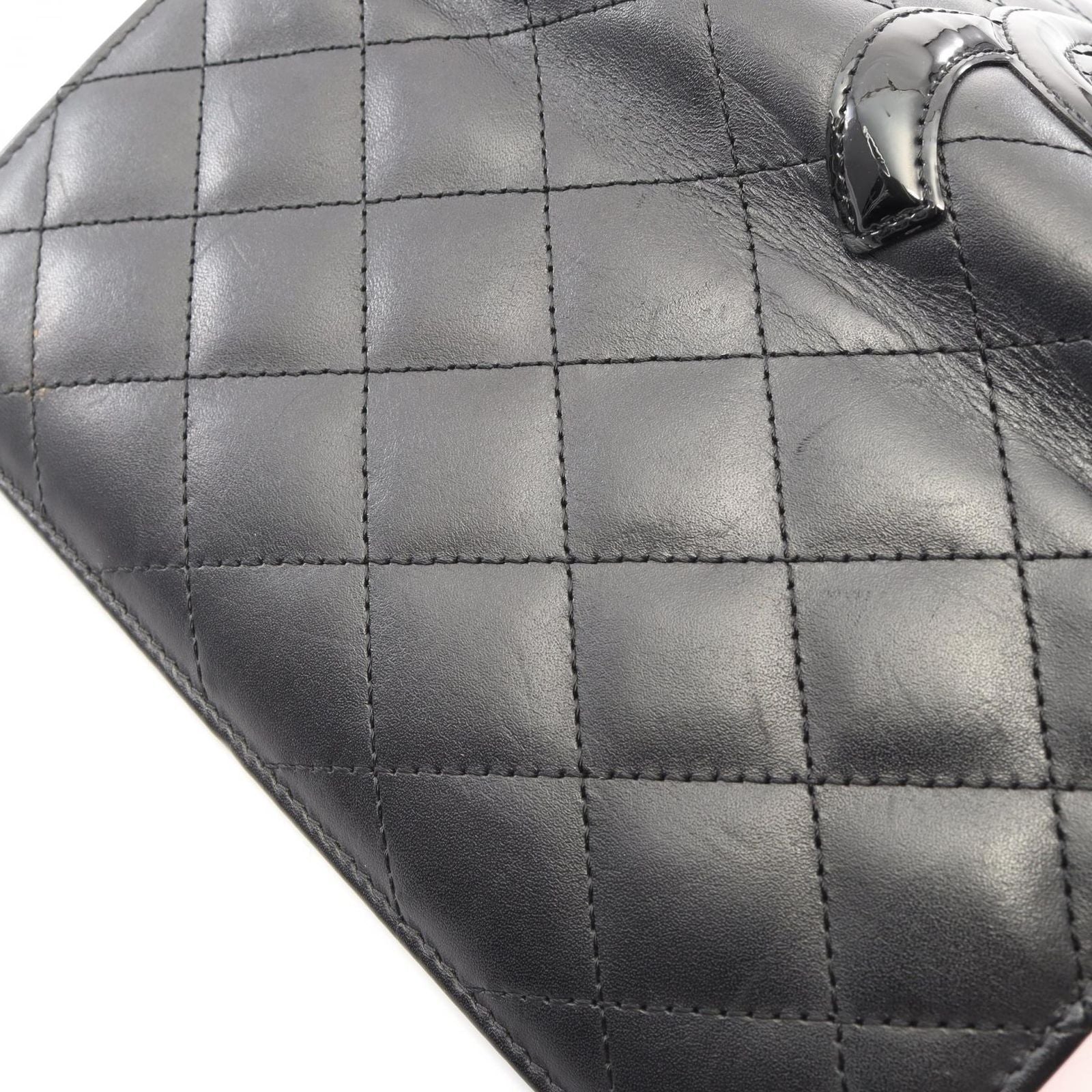 Chanel Bifold Wallet Cambon Line Black Enamel Leather Patent Ziplong — view 8