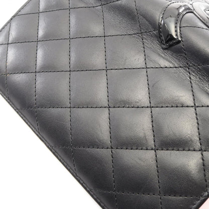 Chanel Bifold Wallet Cambon Line Black Enamel Leather Patent Ziplong — view 8