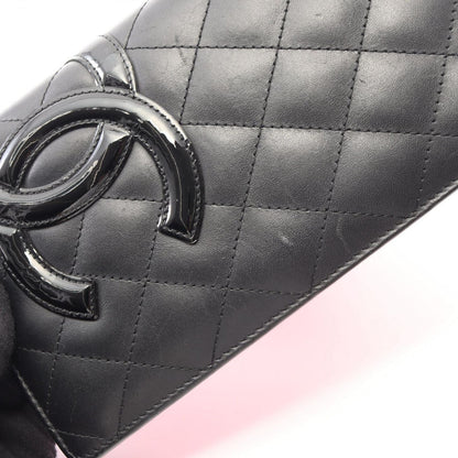 Chanel Bifold Wallet Cambon Line Black Enamel Leather Patent Ziplong — view 7