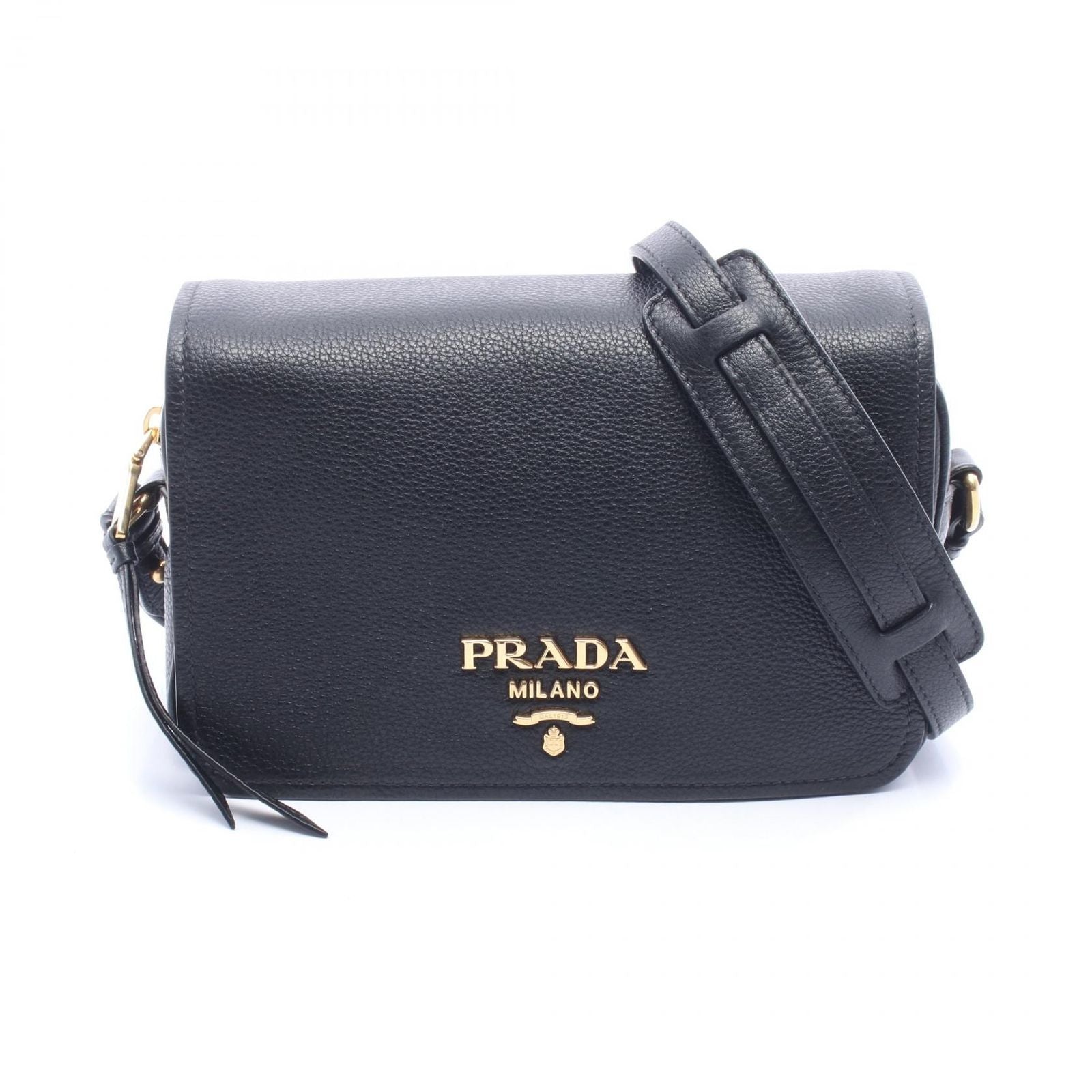 Prada Shoulder Bag Vitello Phenix Black Leather Daino