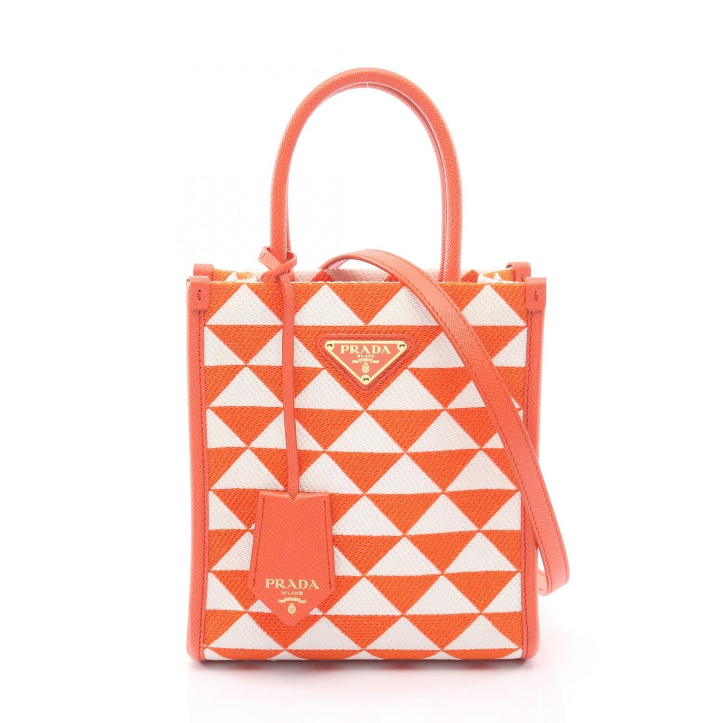 Prada Handbag Triangolo Jacquard Symbol Embroidery Mini 2-Way Orange White