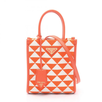 Prada Handbag Triangolo Jacquard Symbol Embroidery Mini 2-Way Orange White