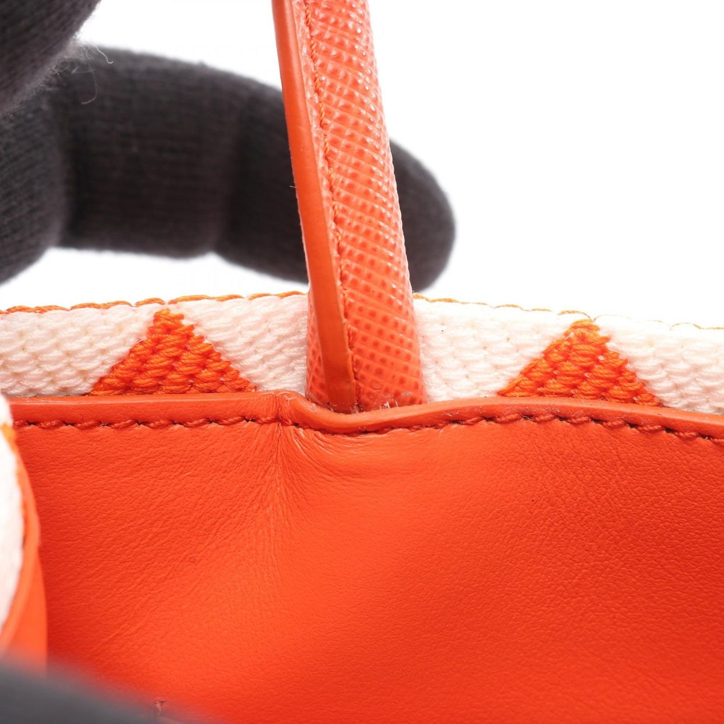 Prada Handbag Triangolo Jacquard Symbol Embroidery Mini 2-Way Orange White — view 7