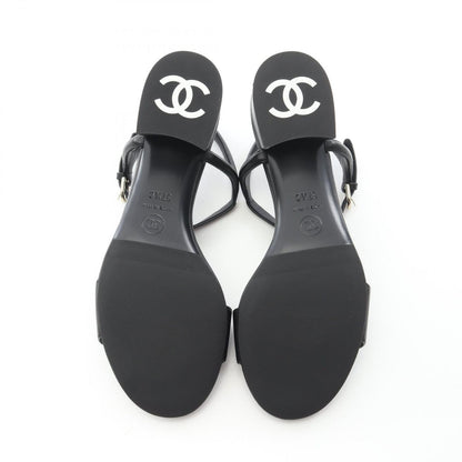 Chanel Sandals Logo Heels Black Leather — view 4