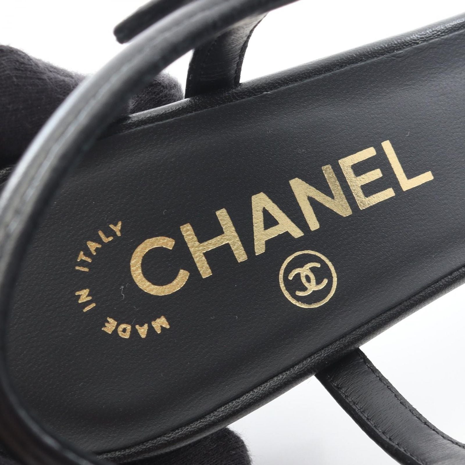Chanel Sandals Logo Heels Black Leather — view 5