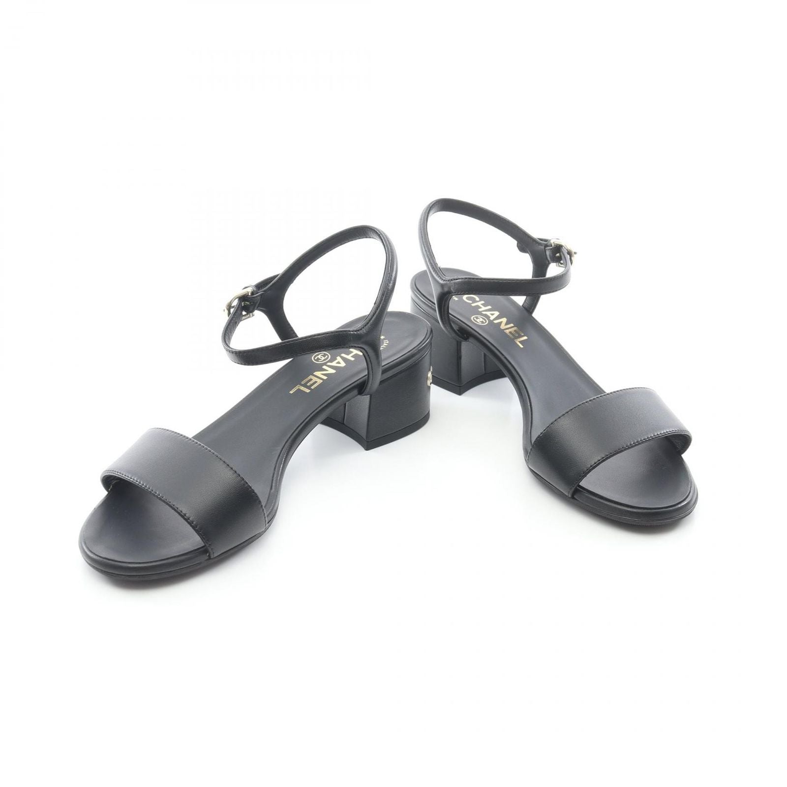 Chanel Sandals Logo Heels Black Leather — view 3