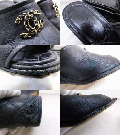 Chanel 36c CC Logo Sandals Black Leather Shoes Mani — view 6