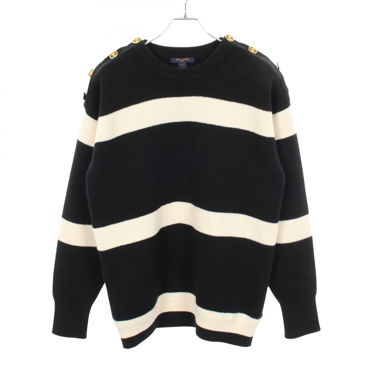 Louis Vuitton Knit Border Gb9 Black Wool Sweater