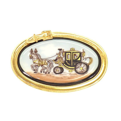 Hermes Enamel Brooch Cloisonne Gold Golden Carriage