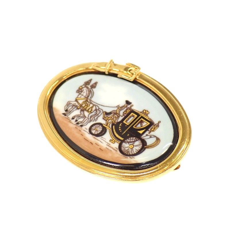 Hermes Enamel Brooch Cloisonne Gold Golden Carriage — view 3
