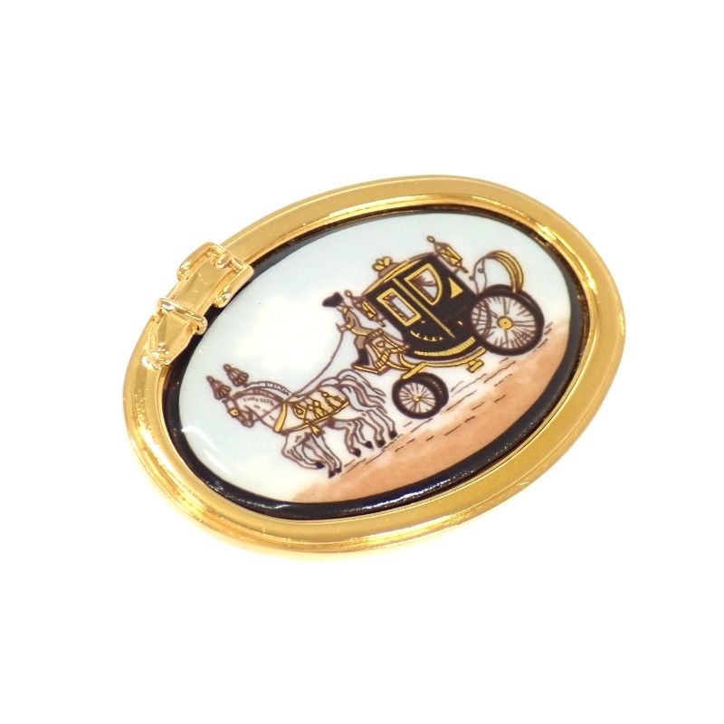 Hermes Enamel Brooch Cloisonne Gold Golden Carriage — view 2
