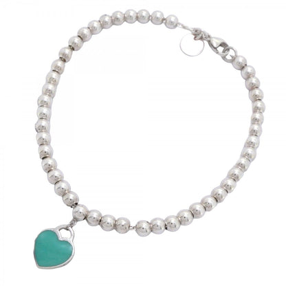 Tiffany & Co Bracelet Return to Heart Ball Chain 925 Sterling Silver Blue