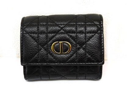 Dior Caro Hibiscus Wallet Compact Mini Black Leather