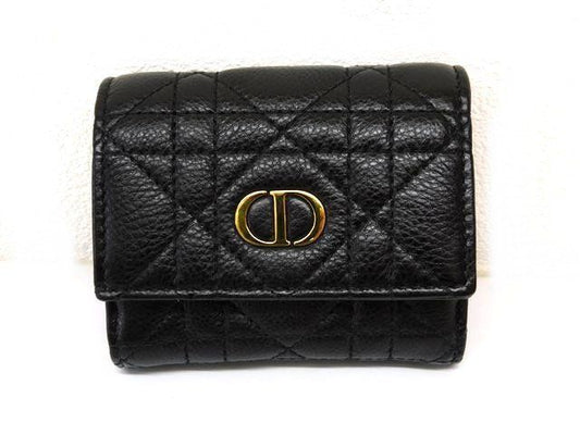Dior Caro Hibiscus Wallet Compact Mini Black Leather