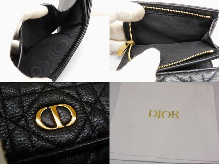 Dior Caro Hibiscus Wallet Compact Mini Black Leather — view 5