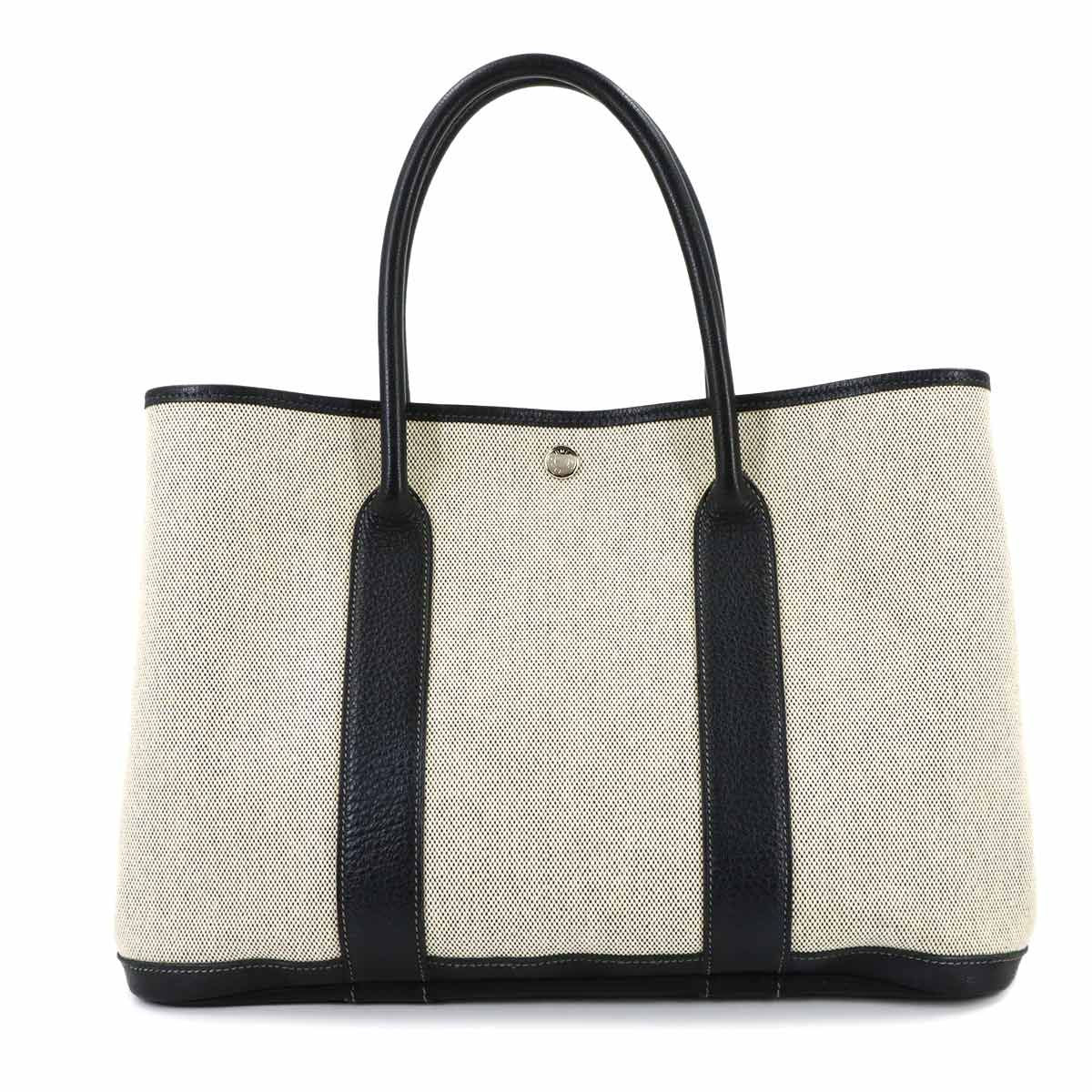 Hermes Garden Party 36 PM Tote Toile Ash Leather Black Gray PM — view 2