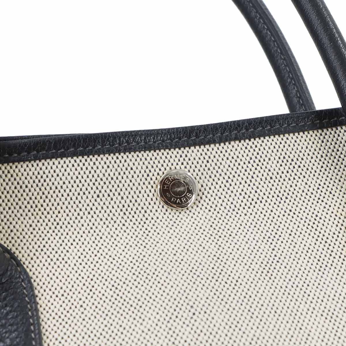 Hermes Garden Party 36 PM Tote Toile Ash Leather Black Gray PM — view 8