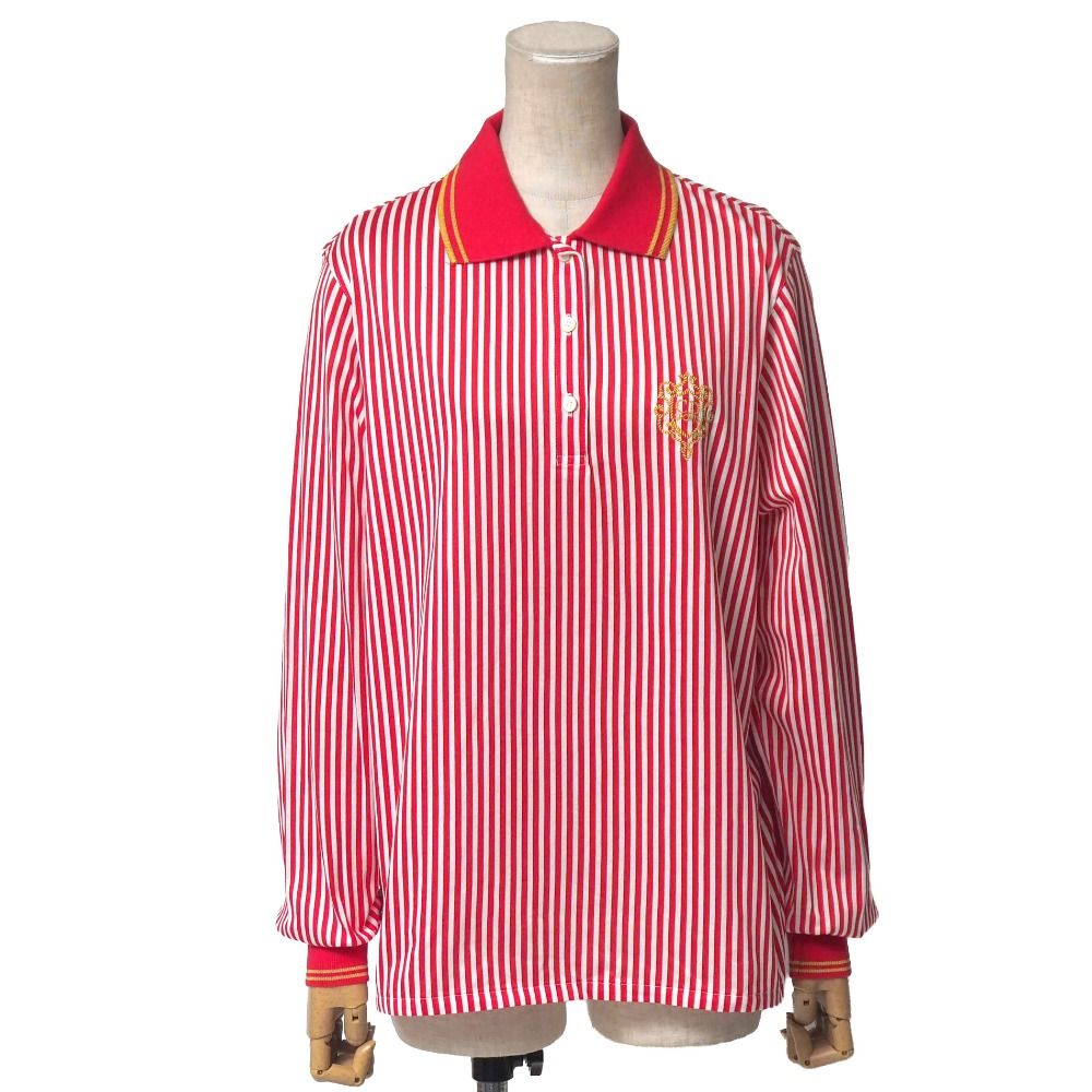 Dior Polo Shirt M Border CD Logo Embroidery Long Sleeve