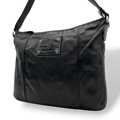 Gucci Interlocking Leather Shoulder Bag Black Silver Crossbody