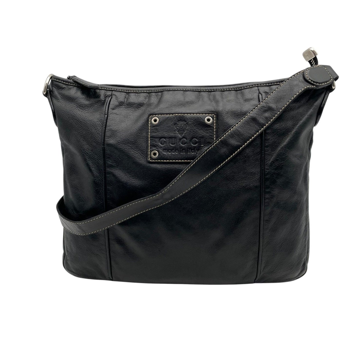 Gucci Interlocking Leather Shoulder Bag Black Silver Crossbody — view 2