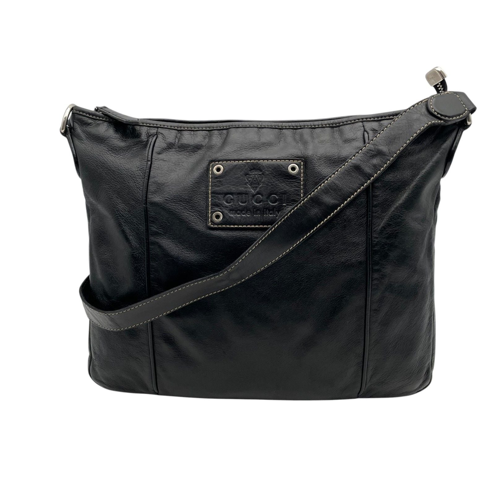 Gucci Interlocking Leather Shoulder Bag Black Silver Crossbody — view 2