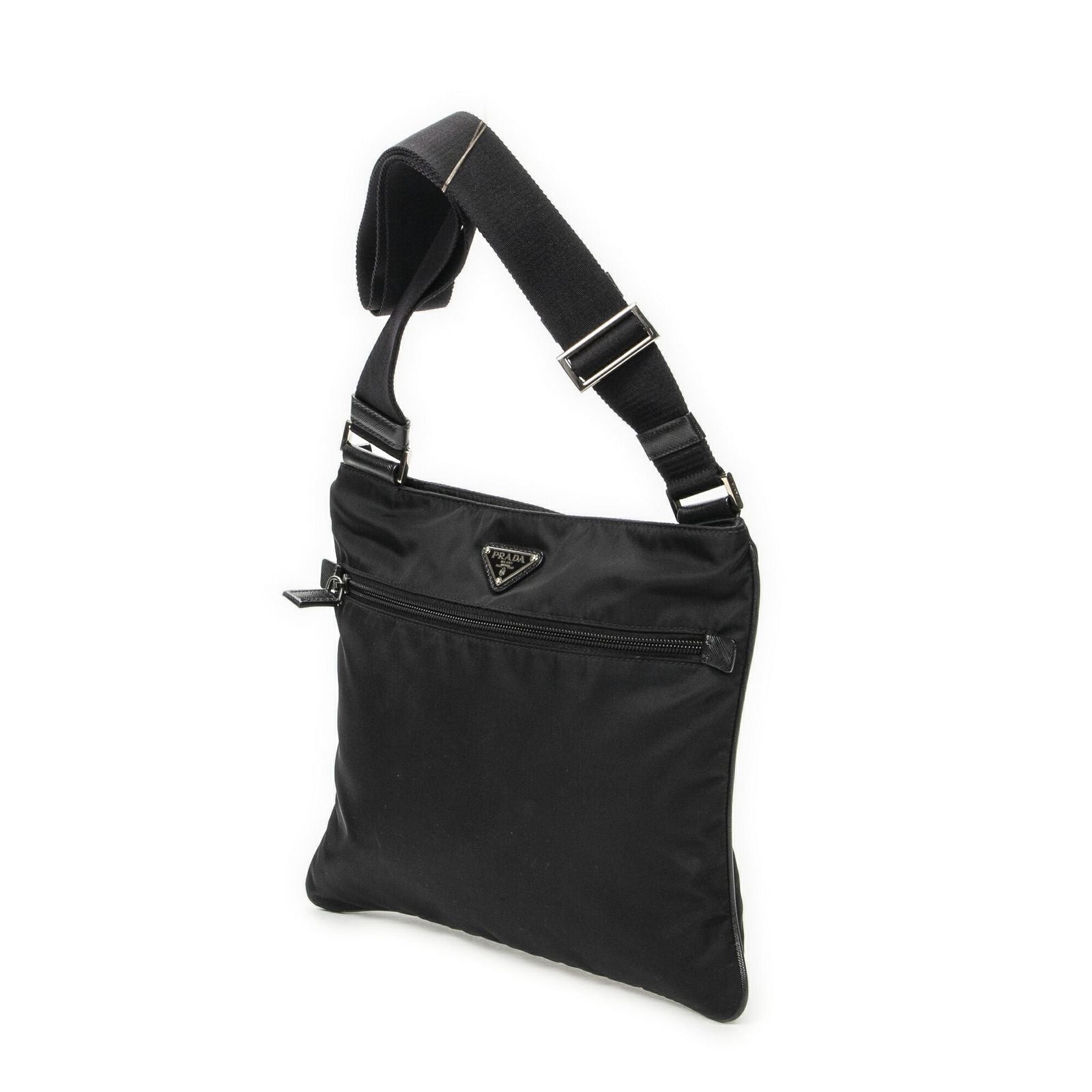 Prada Flat Messenger Crossbody Bag Black Nylon Canvas — view 2