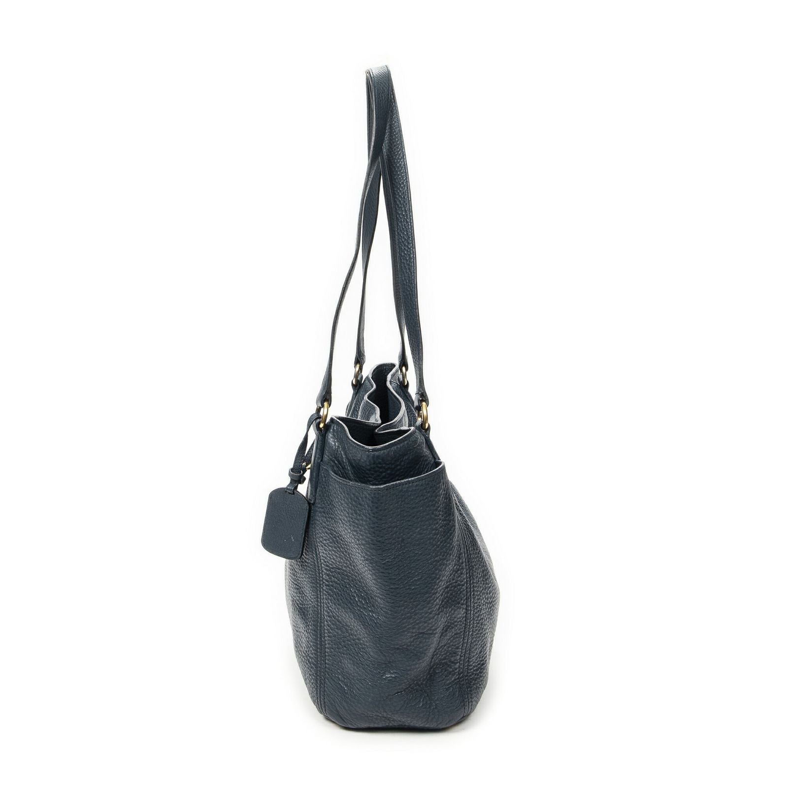 Prada Pocket Shopping Tote Dark Blue Vitello Phoenix — view 3