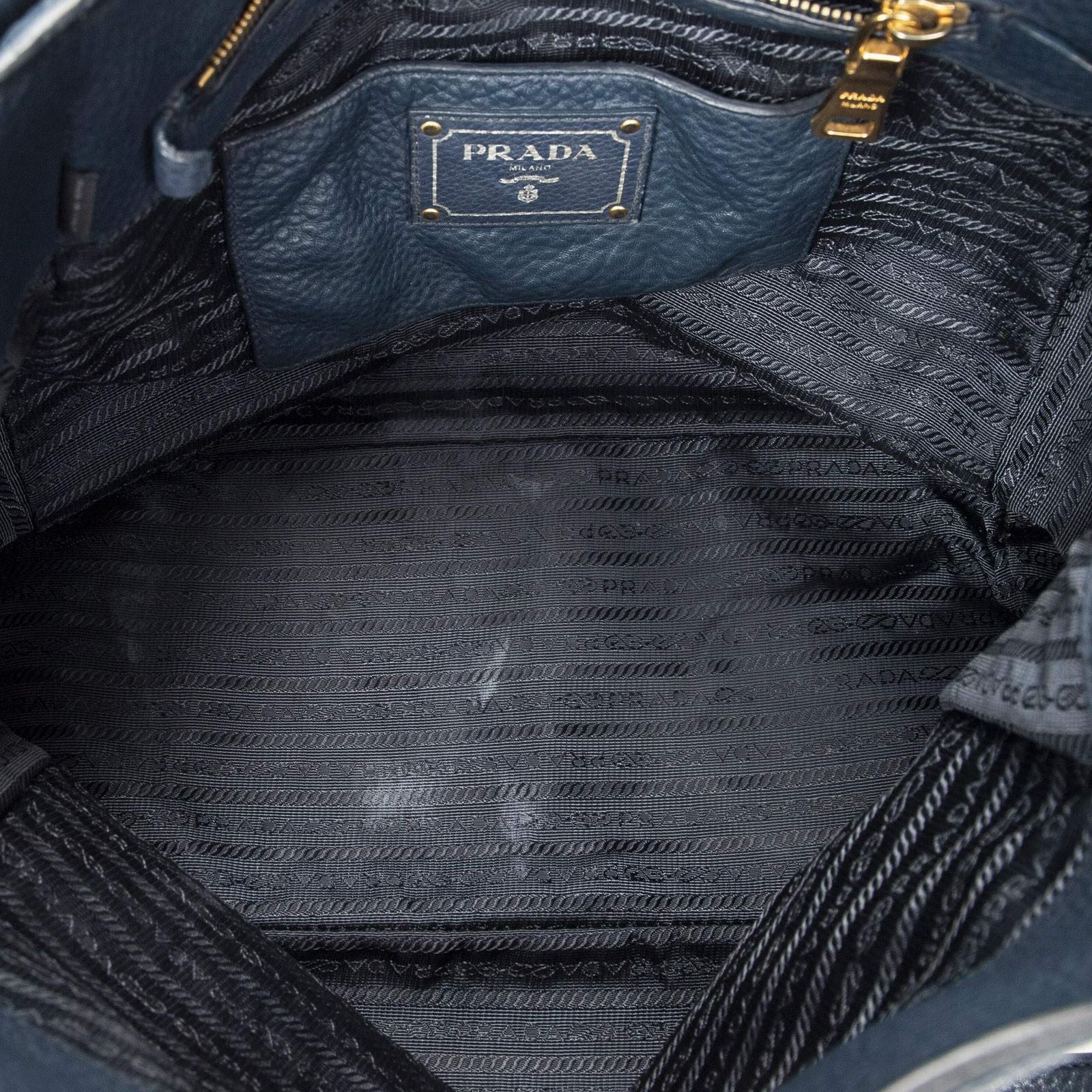 Prada Pocket Shopping Tote Dark Blue Vitello Phoenix — view 9