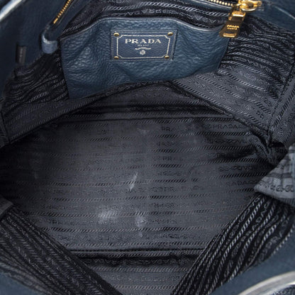 Prada Pocket Shopping Tote Dark Blue Vitello Phoenix — view 9