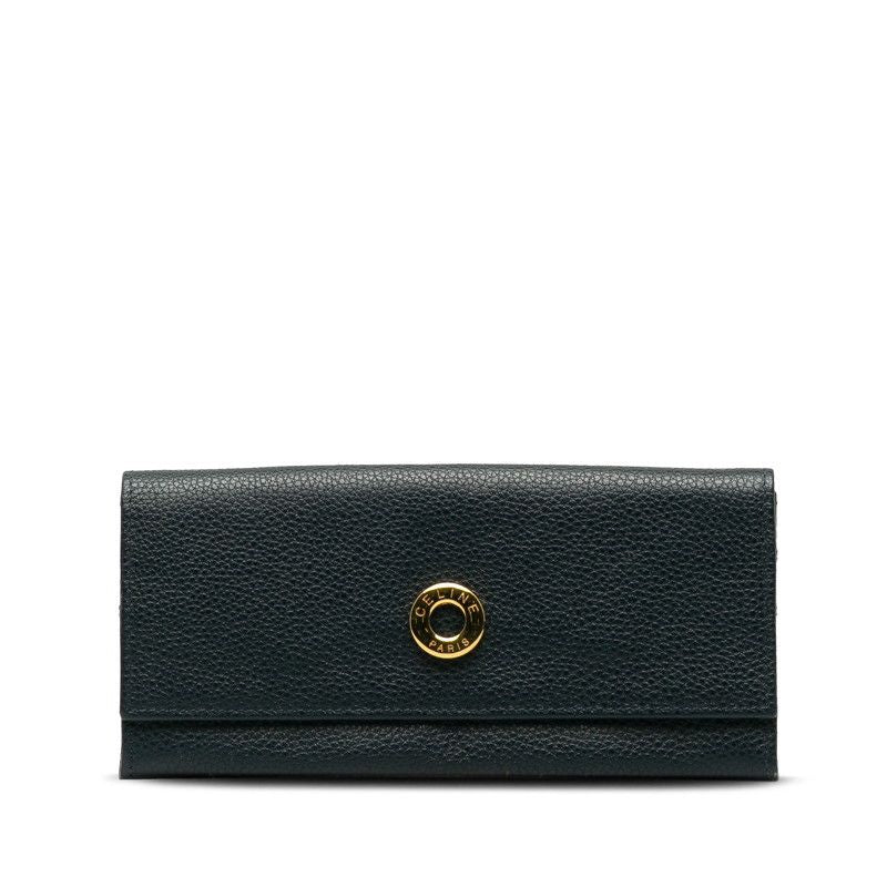 Celine Circle Logo Wallet Navy Leather