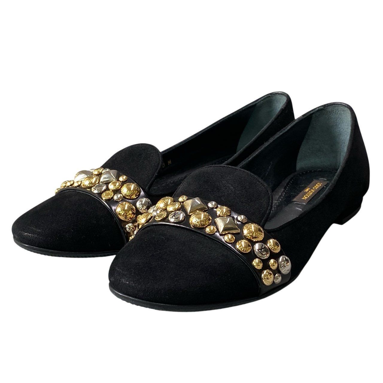 Louis Vuitton Studded Jewel Suede Loafers 36 Black Shoes