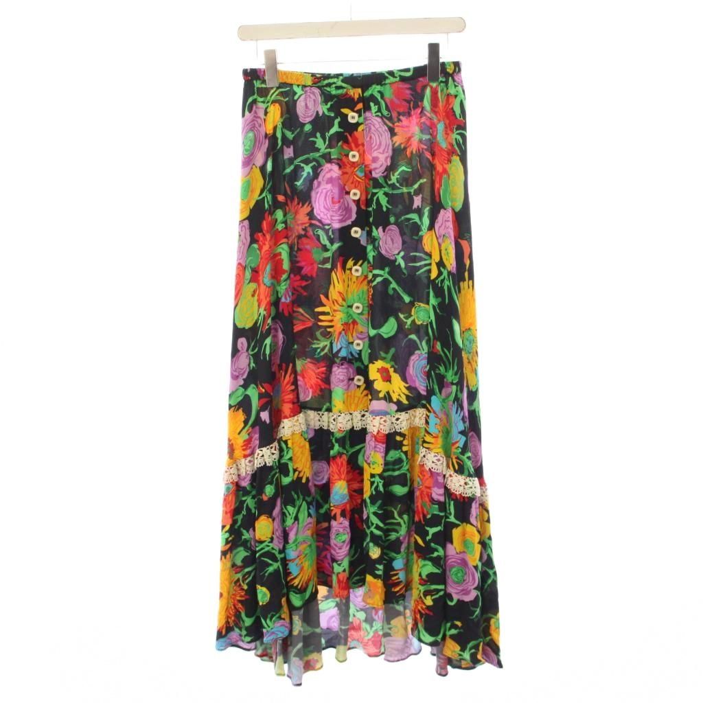 Gucci Ken Scott Flong Skirt Floral Pattern 38 Black