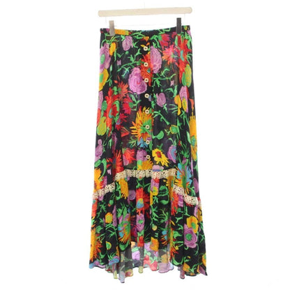 Gucci Ken Scott Flong Skirt Floral Pattern 38 Black