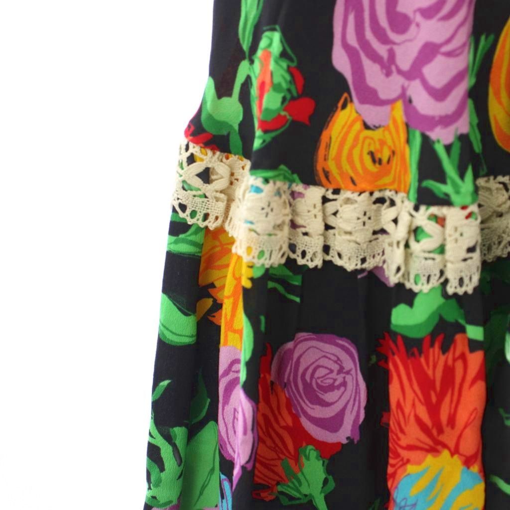 Gucci Ken Scott Flong Skirt Floral Pattern 38 Black — view 4