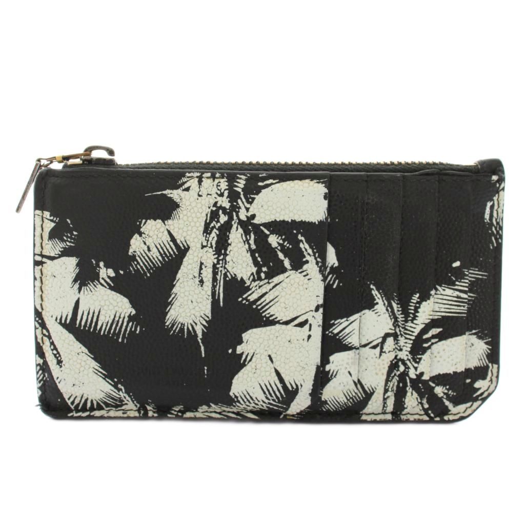 Saint Laurent Paris Coin Case Wallet with Card Pocket Leather Palm Tree Pattern — view 3