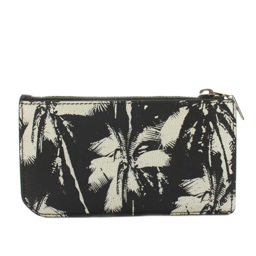 Saint Laurent Paris Coin Case Wallet with Card Pocket Leather Palm Tree Pattern