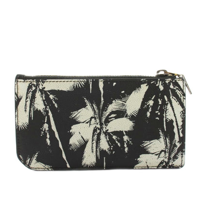 Saint Laurent Paris Coin Case Wallet with Card Pocket Leather Palm Tree Pattern