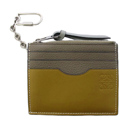 Loewe Square Coin Card Holder with Key Hook Calfskin Khaki